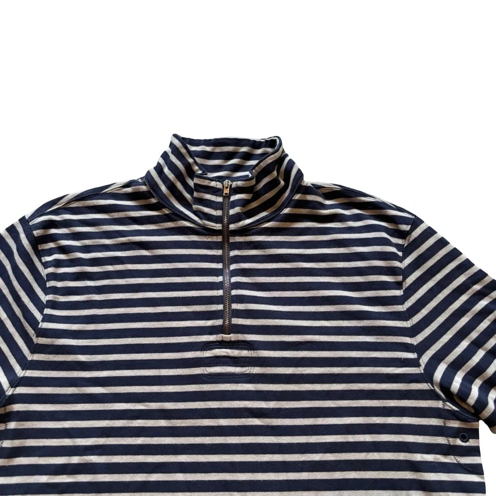 J.Crew Oarsman Mens Quarter Zip Pullover Sweater Rugby Navy Grey Striped‎ Size M